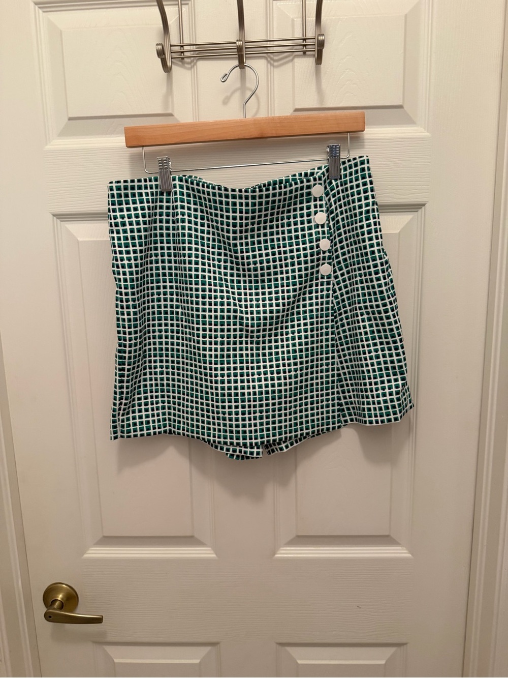 Tory Sport Green Grid Skort with Side Button Detail
